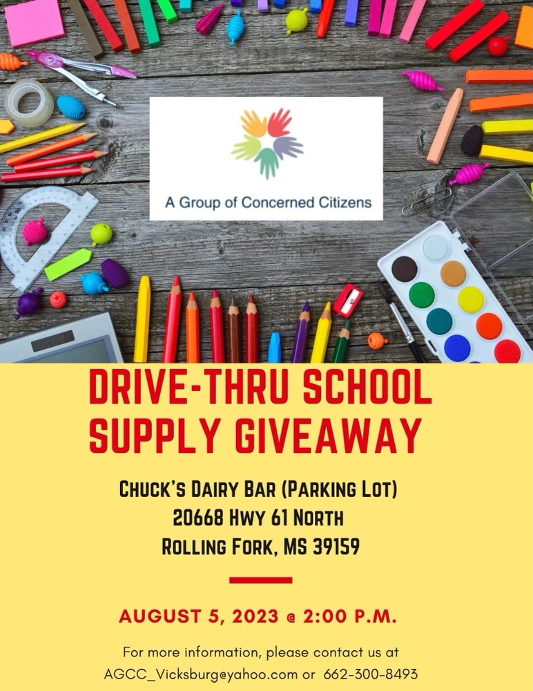 A flyer announcing a school supply drive for 